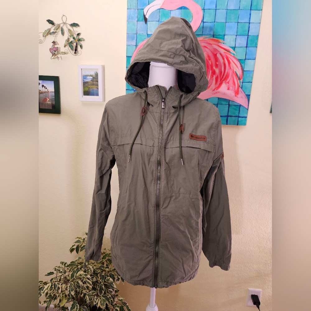 Columbia Olive Hooded Zip-Up Jacket Sz S